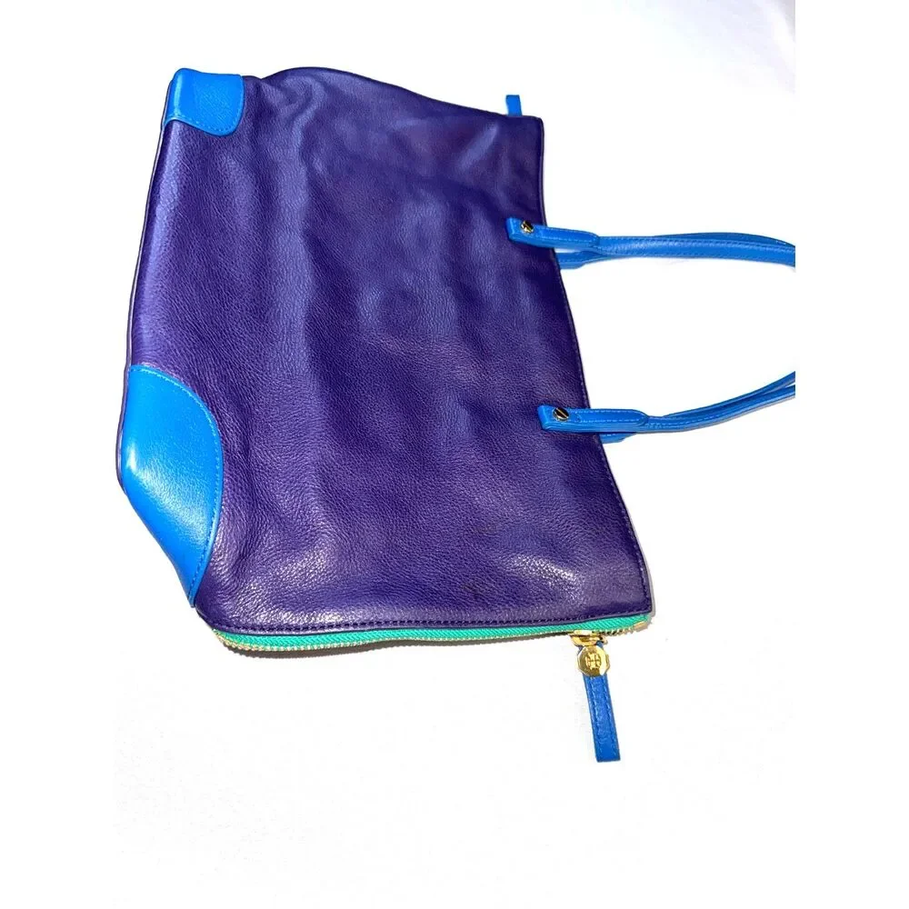 Tory Burch Blue, Purple, Green Color Blocked leather purse.